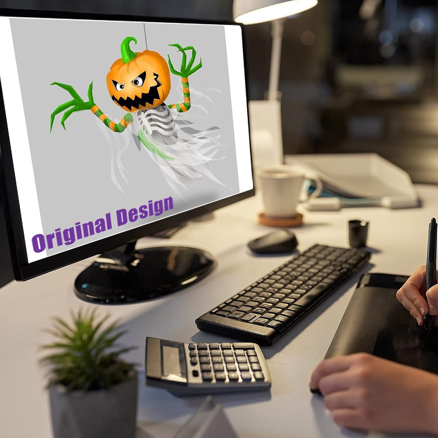 GOOSH 5.5 FT Height Halloween Inflatable Flying Pumpkin Blow Up Yard Decoration Clearance Hanging Pumpkin Ghost with LED Lights Built-in for Holiday Party Yard Garden