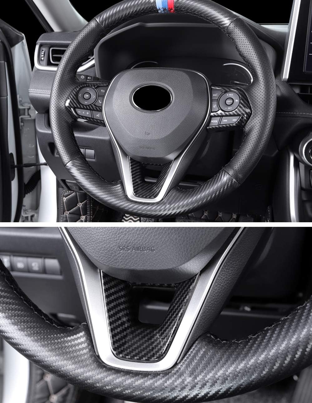 XITER 3PCS ABS Carbon Fiber Steering Wheel Cover molding Cover Trims Interior Decaration Sticker Accessories for Toyota RAV4 2019 2020 2021 2022 2023（NOT for RAV4 Prime）
