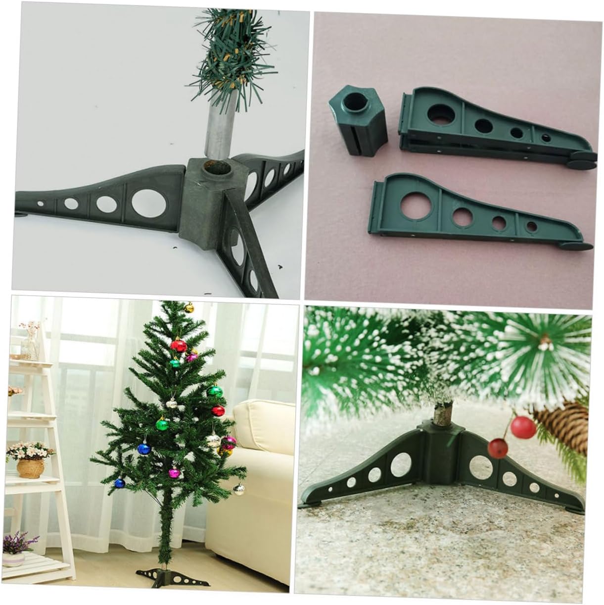 2pcs Green Plastic Artificial Christmas Tree Stand Stable Base Support for Home Xmas Tree Rack Pole Compact Design for Easy Storage and Festive Decoration