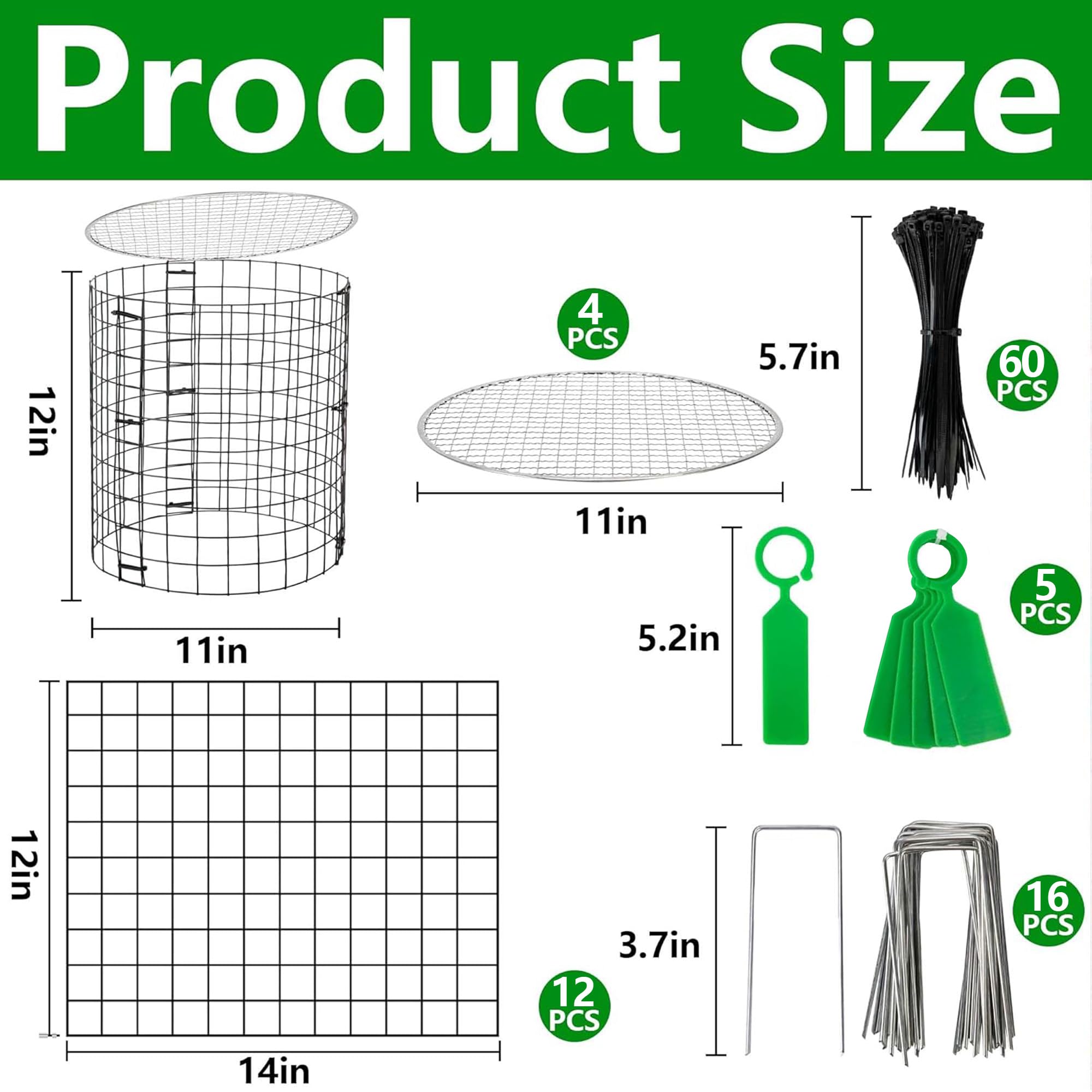 GIONAR Lot de 4 protecteurs de plantes en fil de fer avec housse - 30,5 x 27,9 cm - Cloches de protection de jardin contre les lapins, oiseaux, poules, écureuils, autres petits animaux
