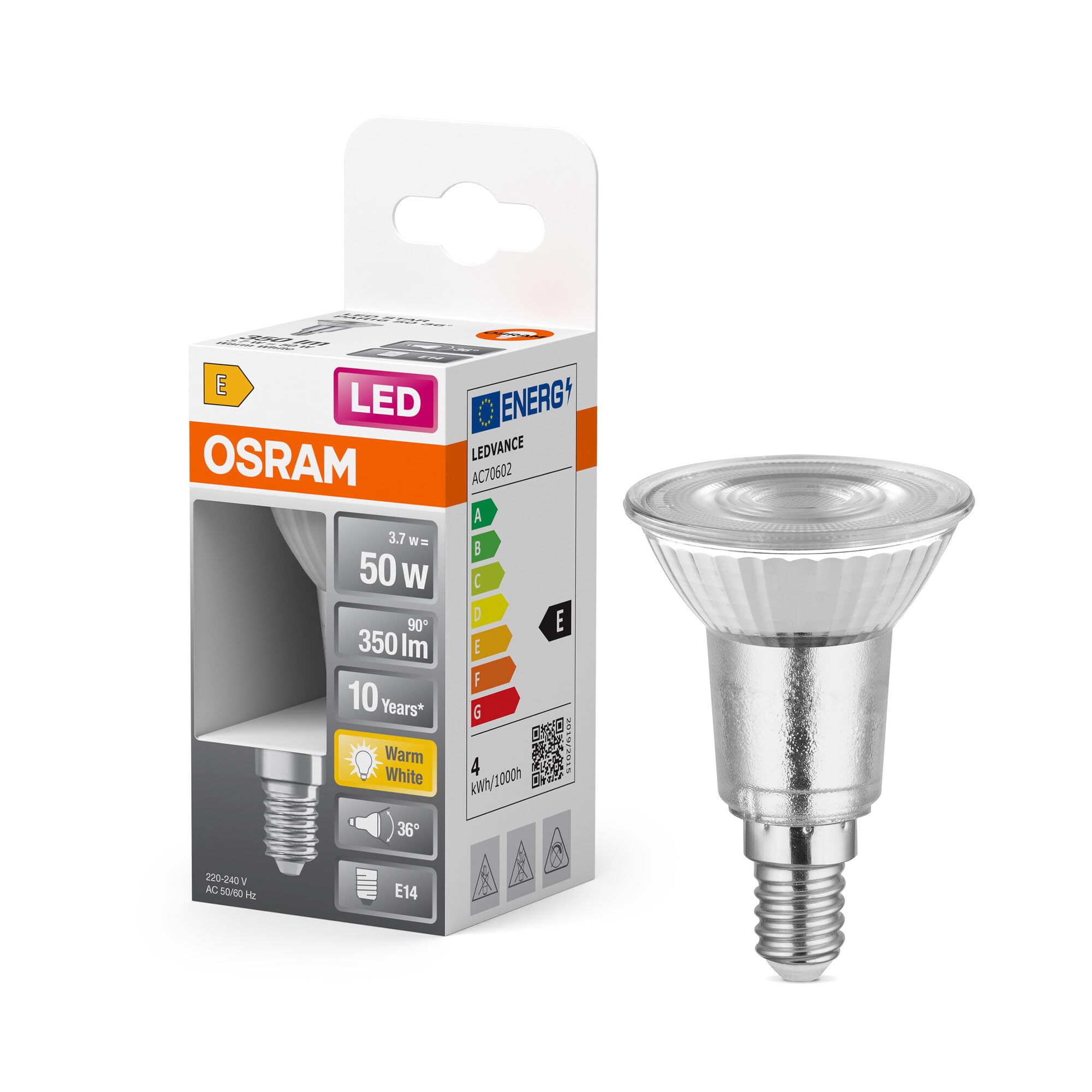 Osram LED-Spot Reflektor Star PAR16 50,2700 K warmweiß, 3,7 W, E14,36°, 350 lm, 15.000h, für Spotbeleuchtung, Akzentlicht, kleine Fassung, Vitrinen