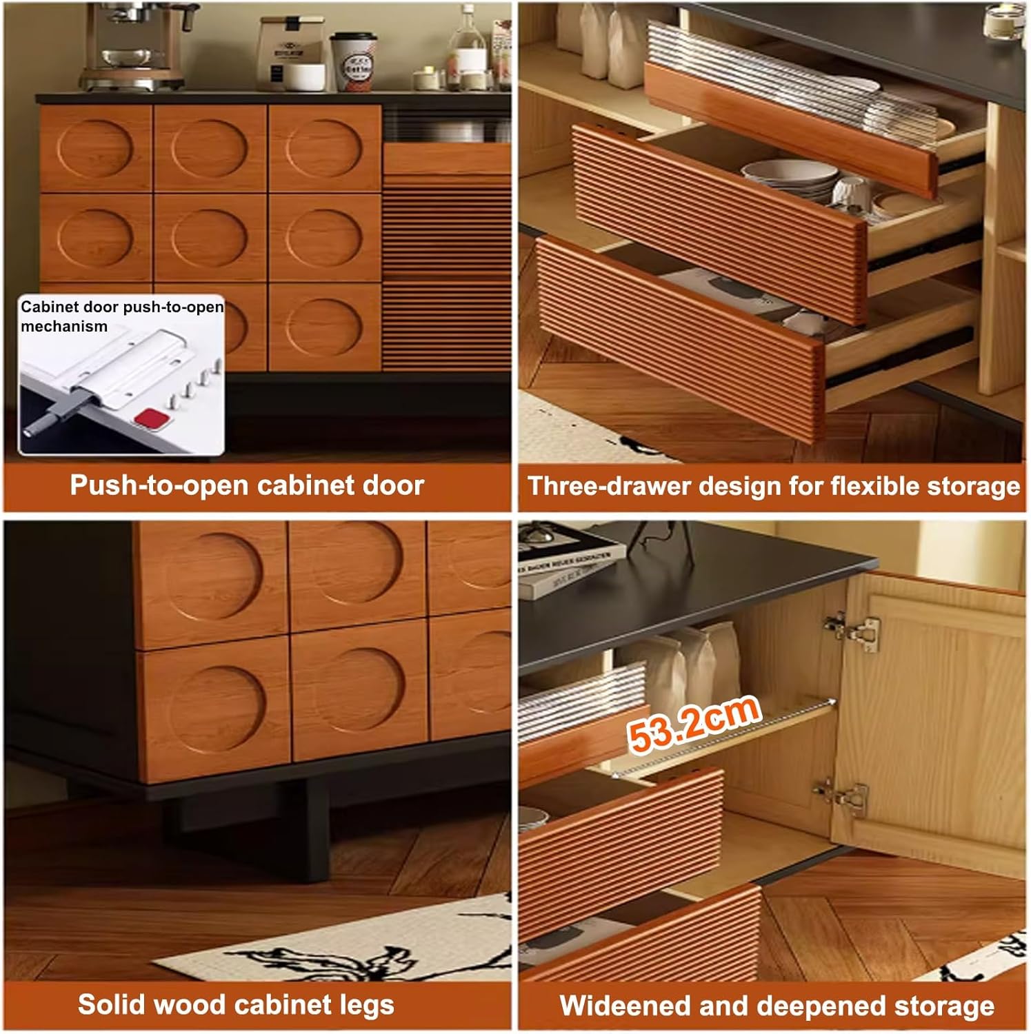 Farmhouse Sideboard Buffet Cabinet with Storage, Large Storage Cabinets Buffet Cabinet, Wood Coffee Bar Table for Living Room Kitchen Dining Room Hallway(Walnut)