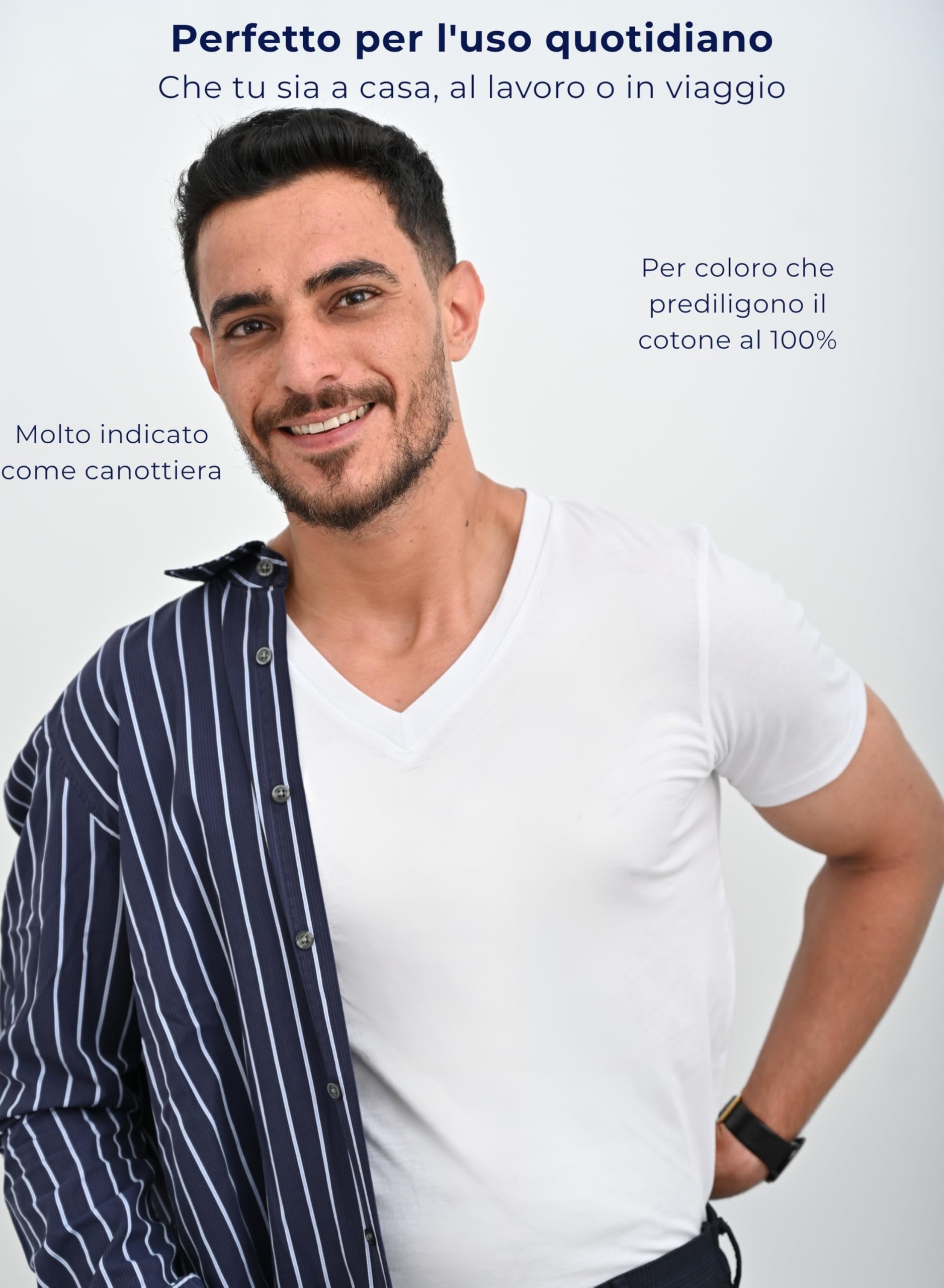 SKIPPER Confezione da 3 T-Shirt Uomo Scollo a V 100% Cotone – Magliette Intime Slim Fit, Traspiranti e Confortevoli, Bianco, S–3XL