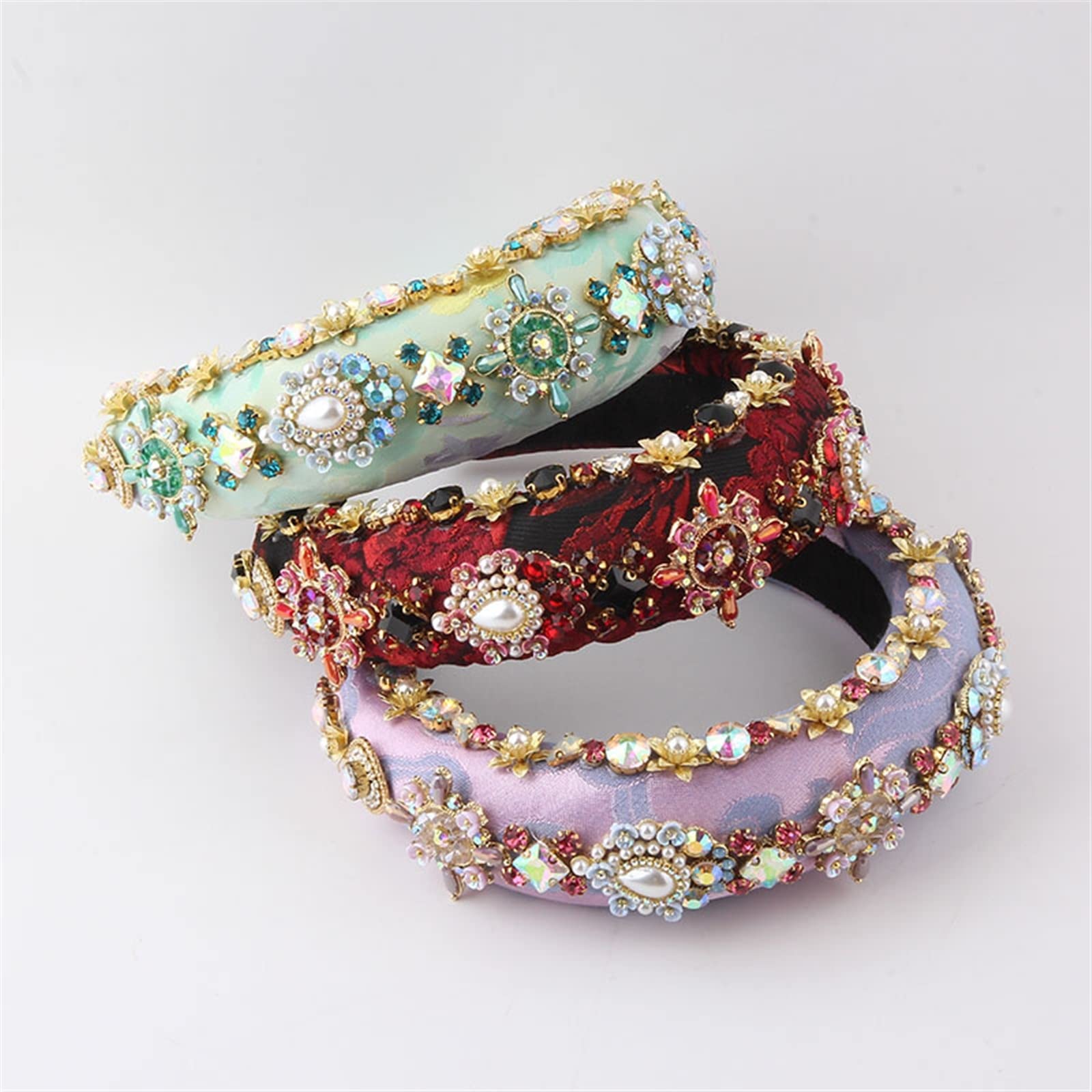 Fascia esagerata in Spugna Cerchietto for Capelli con Strass Barocco da Donna Splendida Fascia for Capelli Spessa retrò da Donna Cerchietto da Sposa (Color : A)