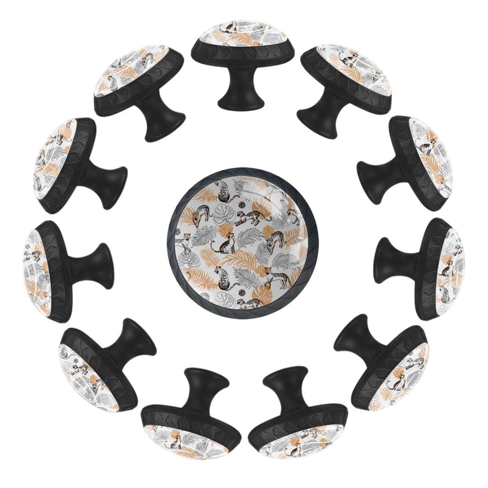Boutons de tiroir ronds léopard jungle 35mm lot de 12 pour commode enfant