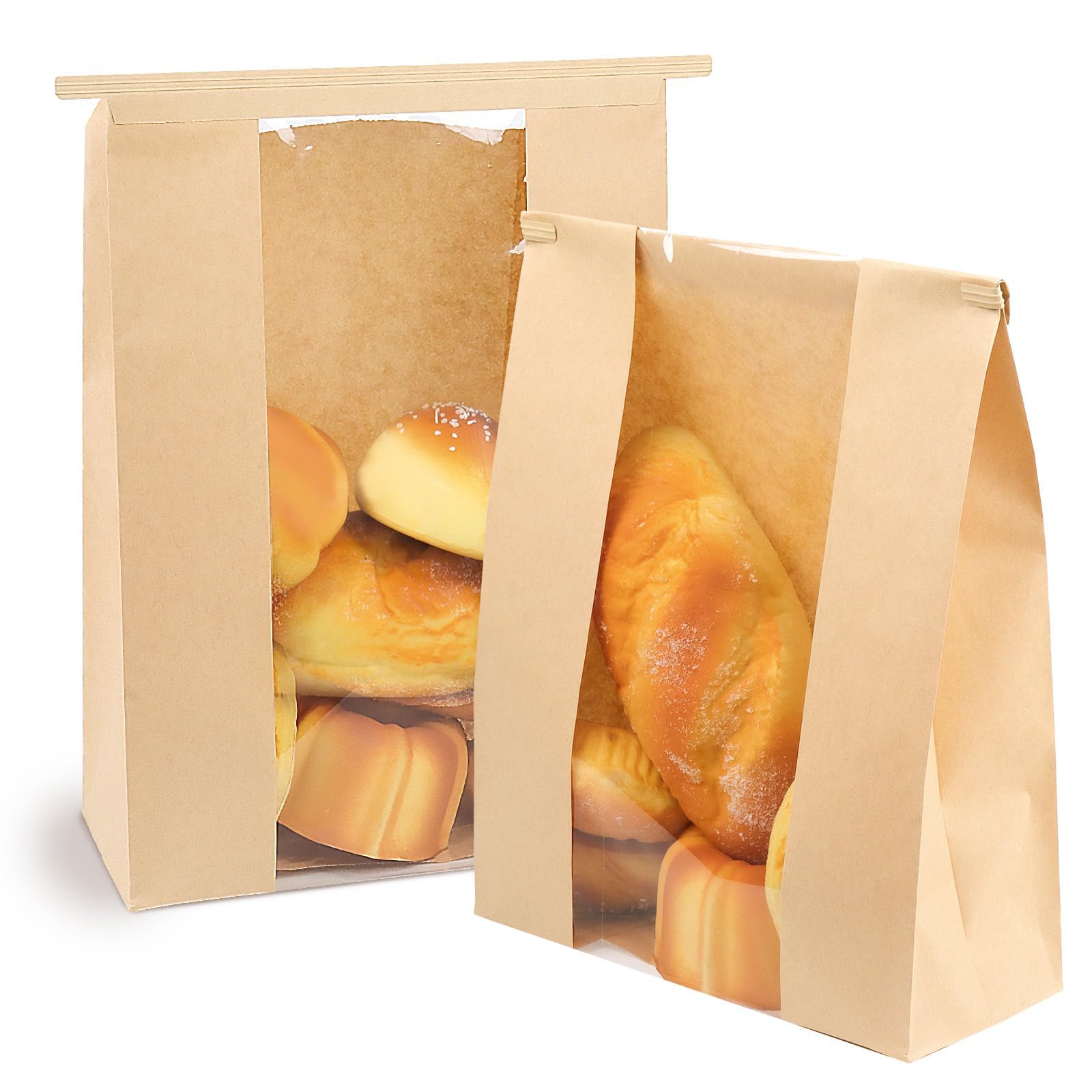 100 Pack Paper Bread Bags for Homemade, Sourdough Bread Bags with Clear Window Includes Tin Strip, Bakery Packaging Storage for Cookies Snack (