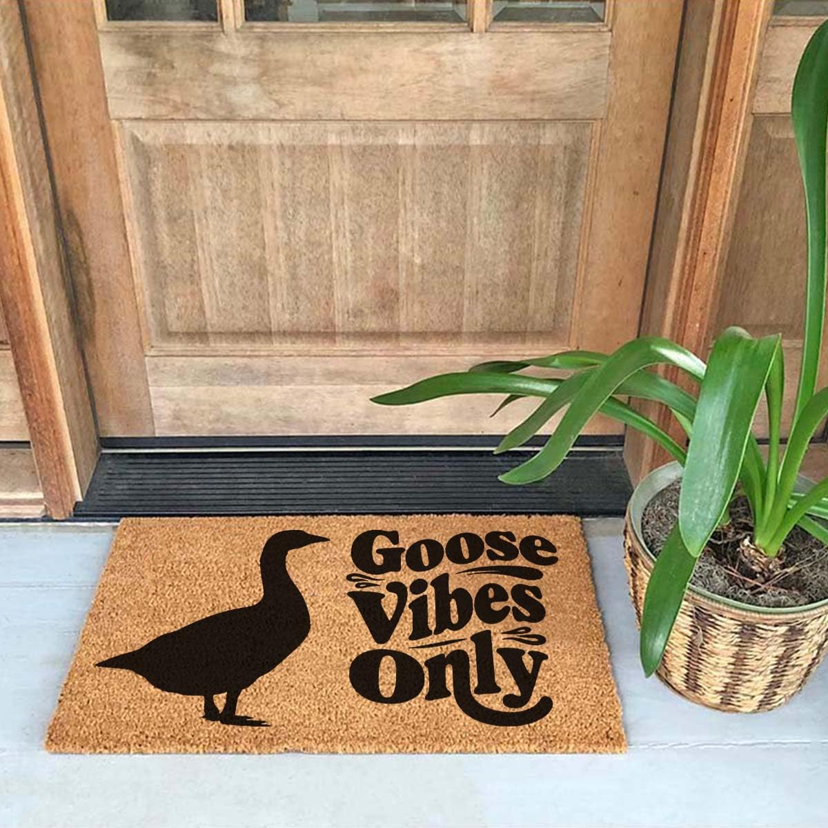 Lustige Kokosfaser-Fußmatte, 60 x 40 cm, personalisierbar, Geschenk für den Außeneingang, Veranda, Terrassentür, rutschfeste Dekoration (nur Goose Vibes)