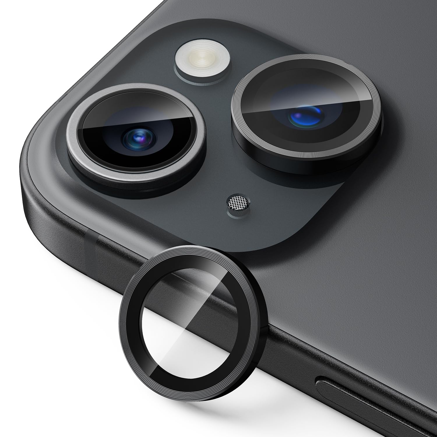 UARMOR Camera Lens Protector for iPhone 15 & 15 Plus 9H Tempered Glass & Slim Aluminum Ring, Ultra HD Clear, Easy Installation Kit, Case Friendly [ Black ]