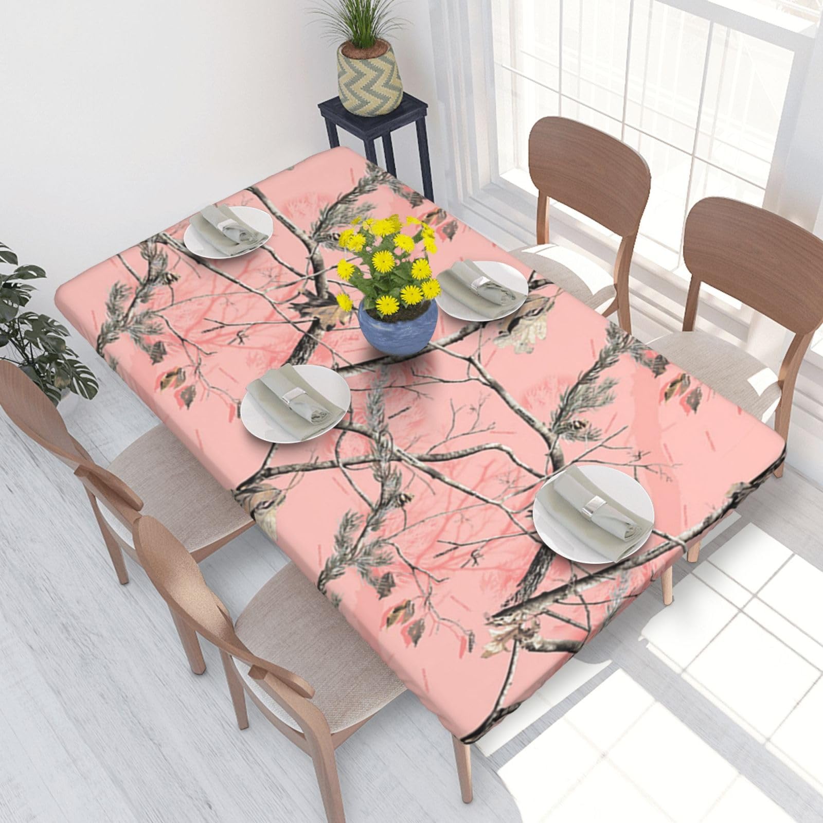 BNVSADC Pink leaves Camouflage Printed 4FT Tablecloth 122x76 CM Polyester Kitchen Water Resistant Table Cloth Dining Table Decoration Table Covers