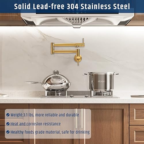Miniatura 5 de Grifo de llenado de ollas de 20 pulgadas de níquel cepillado, grifos de llenado de ollas para fregadero de cocina sobre la estufa, grifo de agua