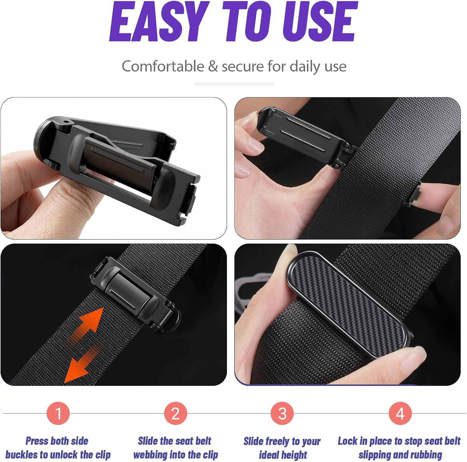 Car Seatbelt Adjuster Car, 4 Pack Universal Car Seat Belt Pads Cover for More Comfortable Driving, Car Shoulder Neck Protector Strap Positioner for Car | pain-free shoulder support, quick clip-on mounting