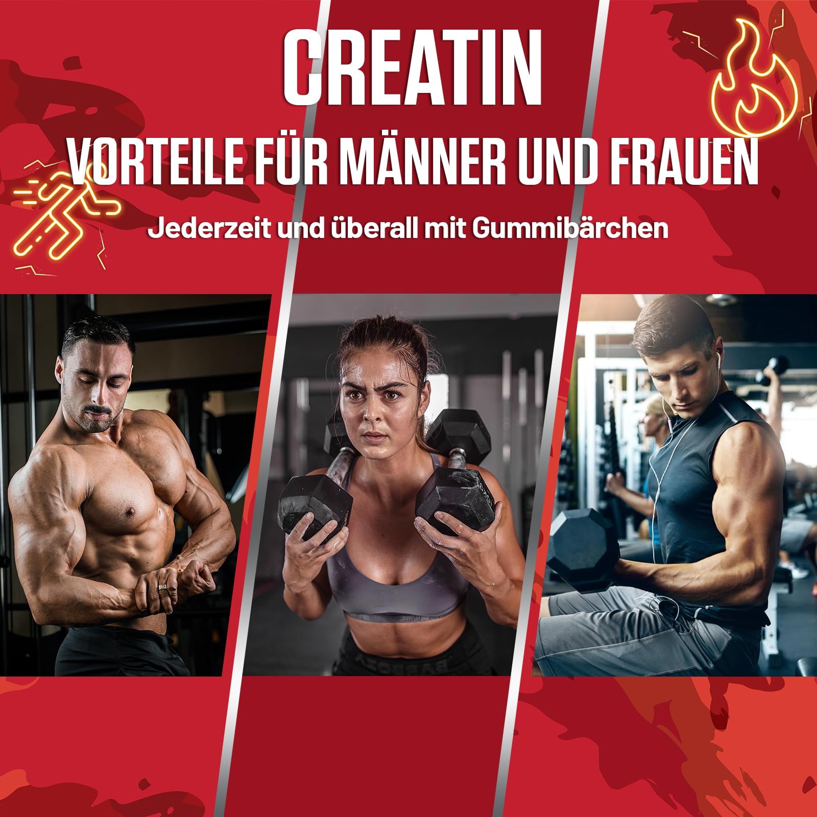 Joiavvy Creatin Monohydrat 5000mg Pro Portion, Gummibärchen für Männer und Frauen, mit Taurin, Vitamin B6 und B12, Vegan, Beerengeschmack (60 Stück (1er Pack))