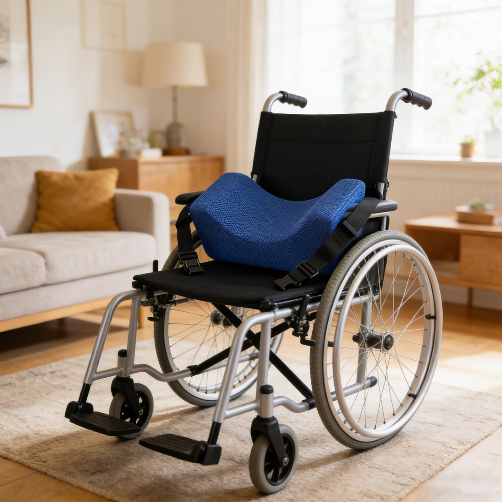 Almohada de Apoyo Cabeza Ajustable para Silla de Ruedas, Cojín Ergonómico Espuma de Alta Densidad, Reposacabezas Azul para Personas Mayores y Uso Diario