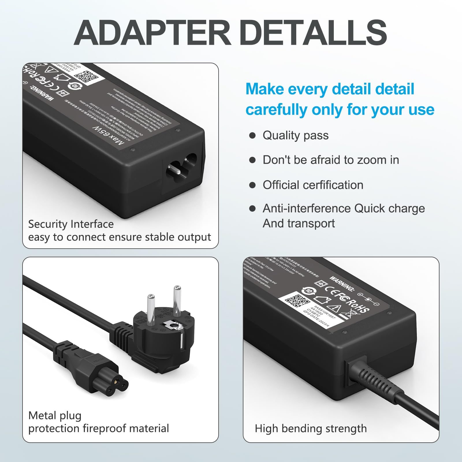 65W Chargeur HP Ordinateur Portable compatibles HP.Pavilion x360 11 13 14 15/ProBook 430 450 470 250 G3 G4 G5 G6 G7 G8/EliteBook 840 850/Notebook 15/Chromebook ZBook pour pc Adaptateur HP Chargeur
