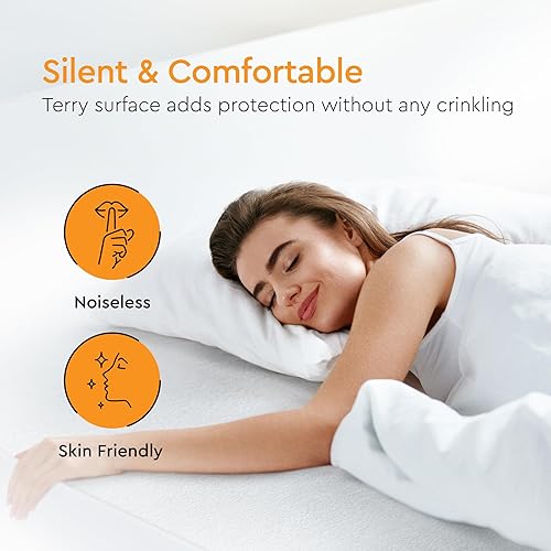 Miniatura 5 de Sleep Mantra Protector de colchón impermeable  Terry  Funda de cama transpirable, silenciosa e hipoalergénica  Estilo de sábana bajera de bolsillo