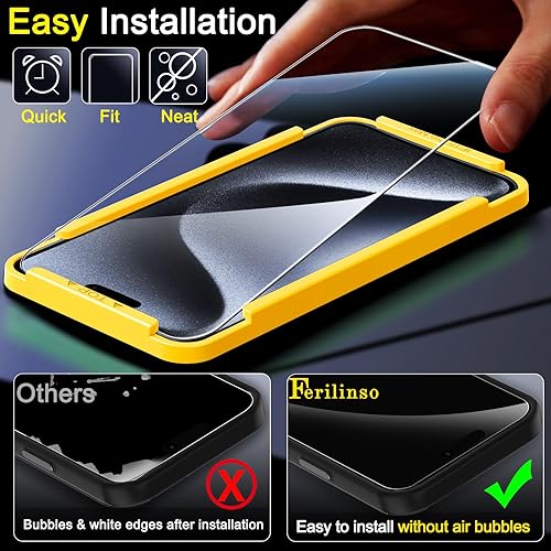 Miniatura 5 de Ferilinso Paquete de 4 protectores de pantalla para iPhone 15 Pro Max, con 4 protectores de lente de cámara de vidrio templado, compatible con