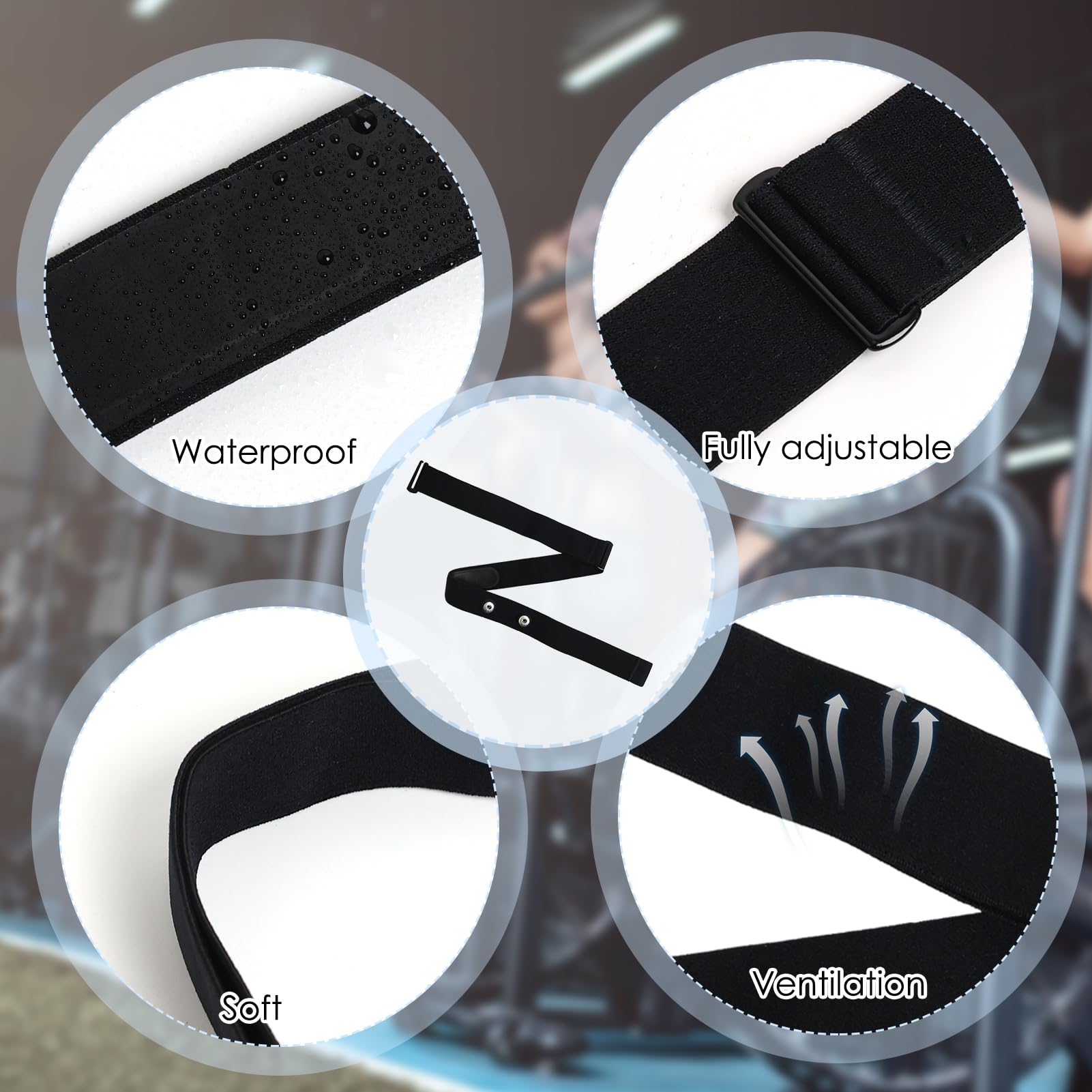 Ceinture Cardio Réglable, 70 cm à 105 cm, Détecteurs de Distance 45mm, Capteur Cardiaque Bluetooth Ant+ Compatible avec Cardiofrequencemetre