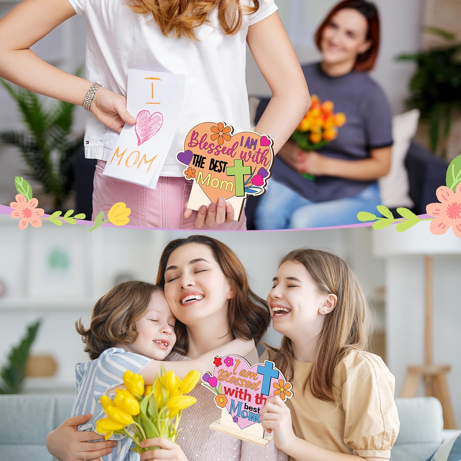Vercraft 24 Sets Mother's Day Crafts for Kids Bulk Religious Coloring Mother's Day Table Wood Signs DIY Wooden Color Your Own Gift for Mum, Kids, Sunday School Classroom Activities
