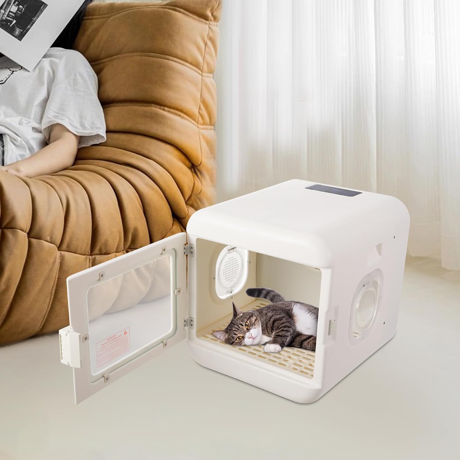 60L Pet Grooming Dryer Box Ultra Quiet Pet Hair Dryer, Fully Automatic with Smart Temperature Control, 360° Efficient Airflow, Ideal Cat and Dog Drying Box for Small Pets, White