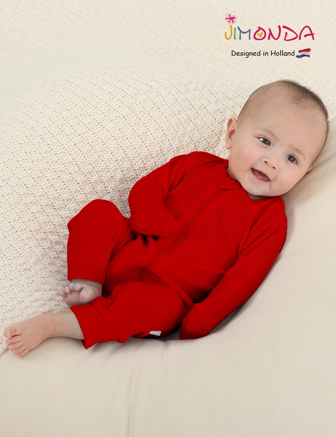 Jimonda Baby Jumpsuit,Ribbed Long Sleeve Romper,Girls Boys Footless Pajamas,Gender Neutral Clothes,2-Way Zip Sleepers Red - Image 5