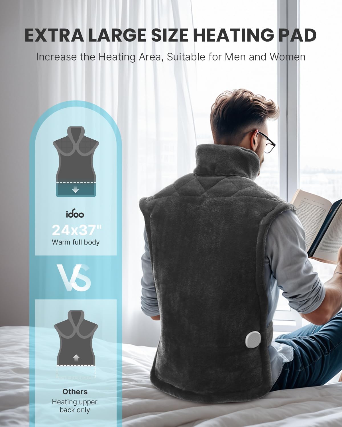 Valentines Day Gifts for Her Him Men Women, iDOO Heating Pad for Back Pain Relief, FSA Eligible Items, Weighted Electric Heat Pad for Neck Shoulders, 24"x37" Large Back Heated Wrap, ETL Certified - Image 3