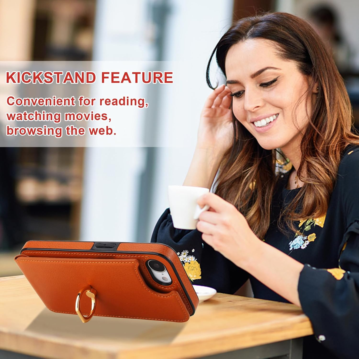 Folosu Compatible with iPhone 16e 17e Case Wallet with Card Holder, 360°Rotation Finger Ring Holder Kickstand, RFID Blocking Leather Protective Double Buttons Shockproof Cover 6.1 Inch Brown