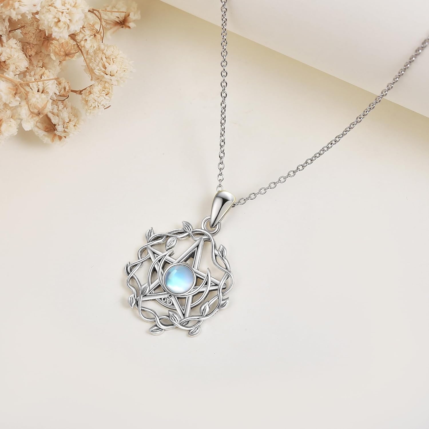 YFN Pentagram Pentacle Necklace Sterling Silver Pentagram Pentacle Moonstone Pendant Necklace Pagan Wiccan Jewelry for Women Gifts - Image 2