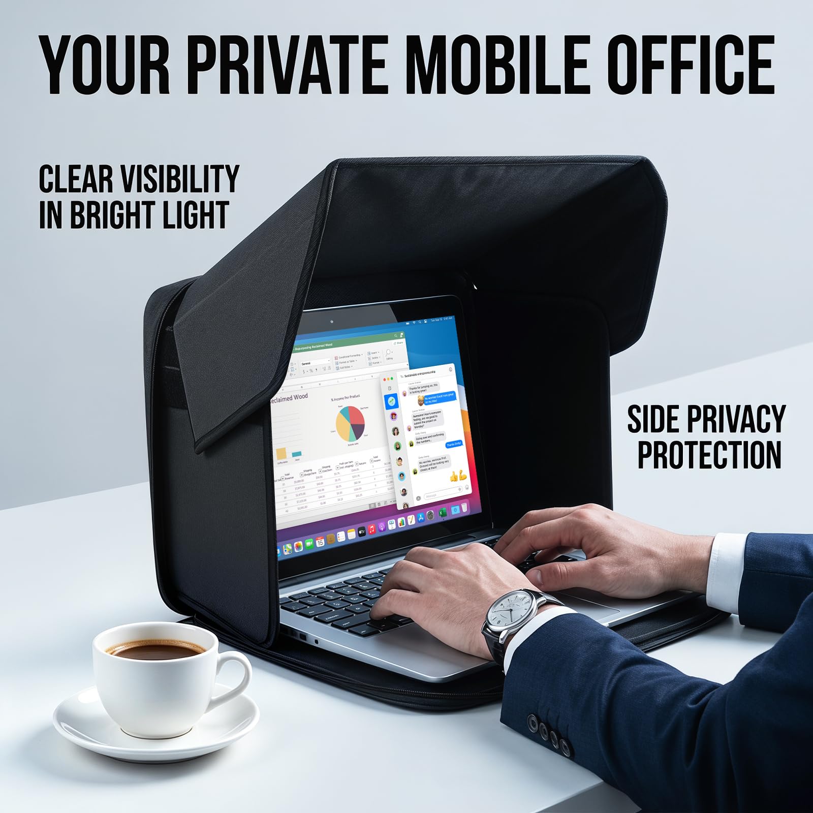 RANJIMA Protezione solare per computer portatile, pieghevole 2 in 1, protezione solare universale per computer portatile, parasole e protezione privacy per laptop da 12-16 pollici, per lavoro