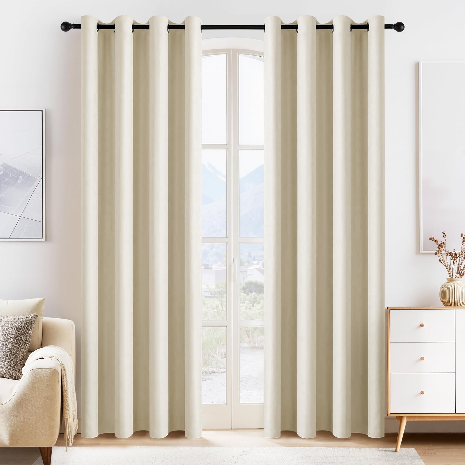 PONY DANCE Beige Blackout Curtains 80 inch Long 2 Panels Set, W 55" x L 80"