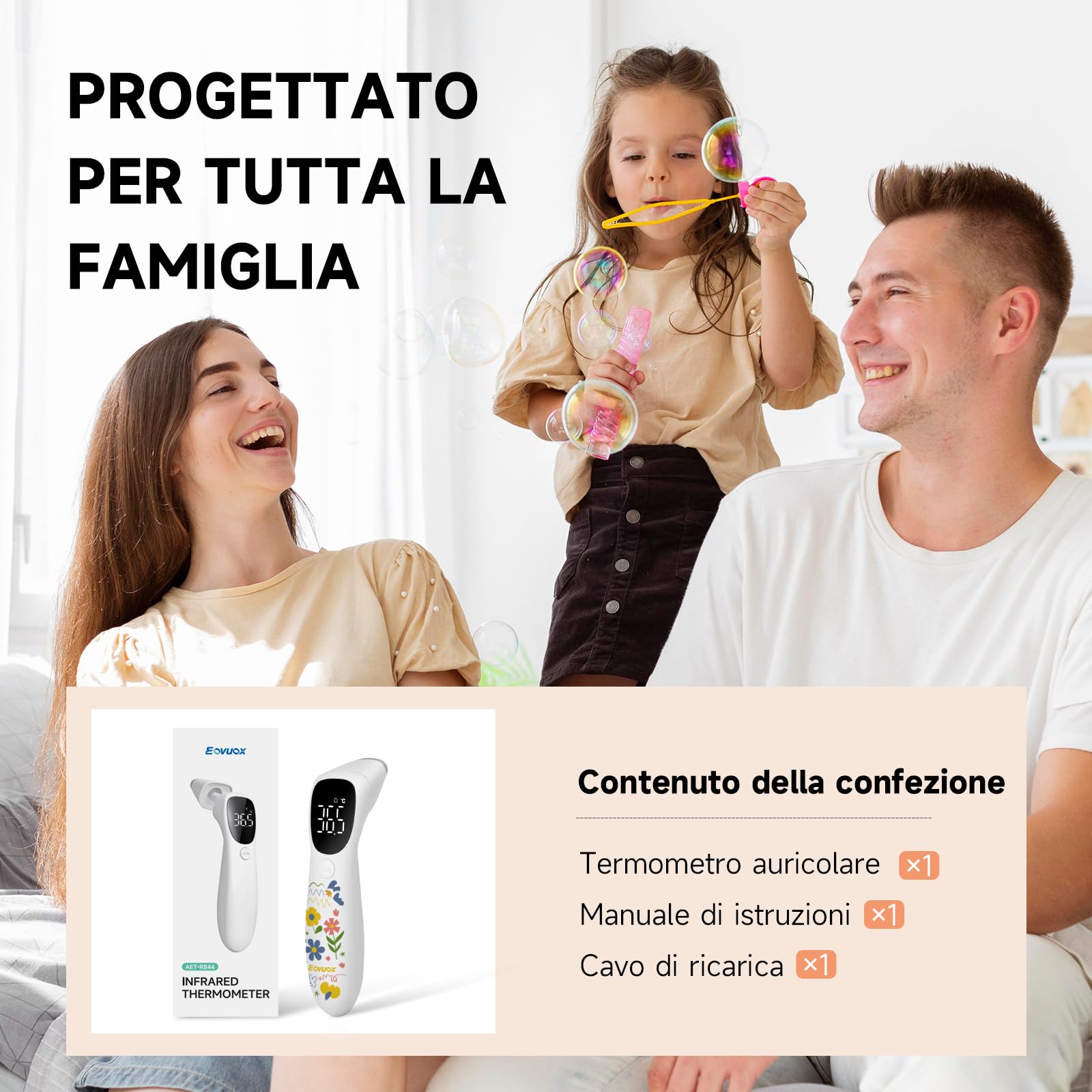 Design unico disegnato a mano | Termometro digitale senza contatto e auricolare – adatto per adulti e neonati, con funzione memoria (fiore)
