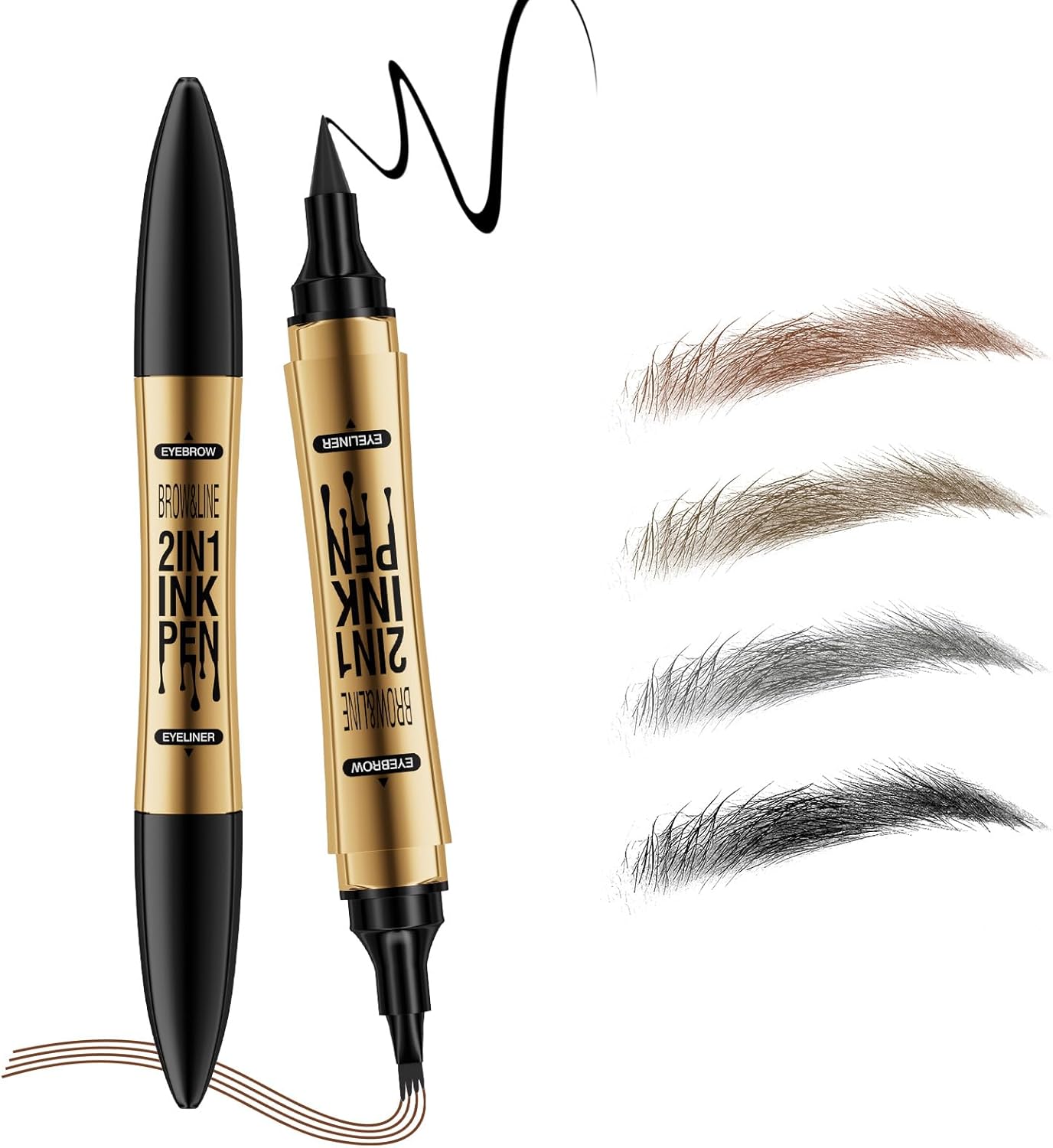 Eyebrow Pen with 4 Micro Fork Tips, 2-in-1 Liquid Eyeliner, Durable Water Resistant Eyebrow Pen and Smudge-Resistant, Provides Natural Looking (Black)