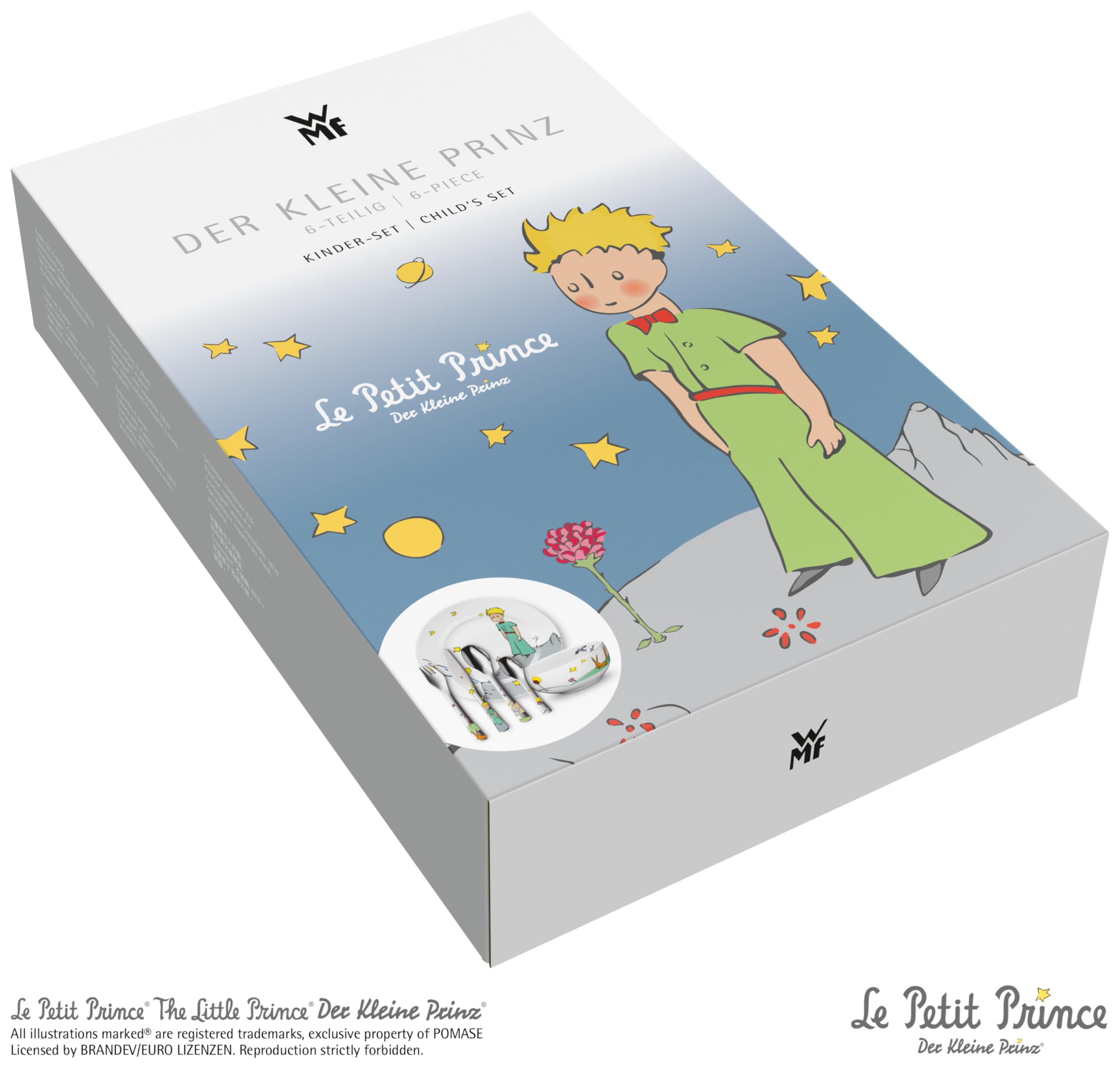 WMF Lot de 6 couverts pour enfant Le Petit Prince - En acier inoxydable avec gravure personnalisée - Couverts pour enfants passent au lave-vaisselle - Cadeau de naissance ou de baptême