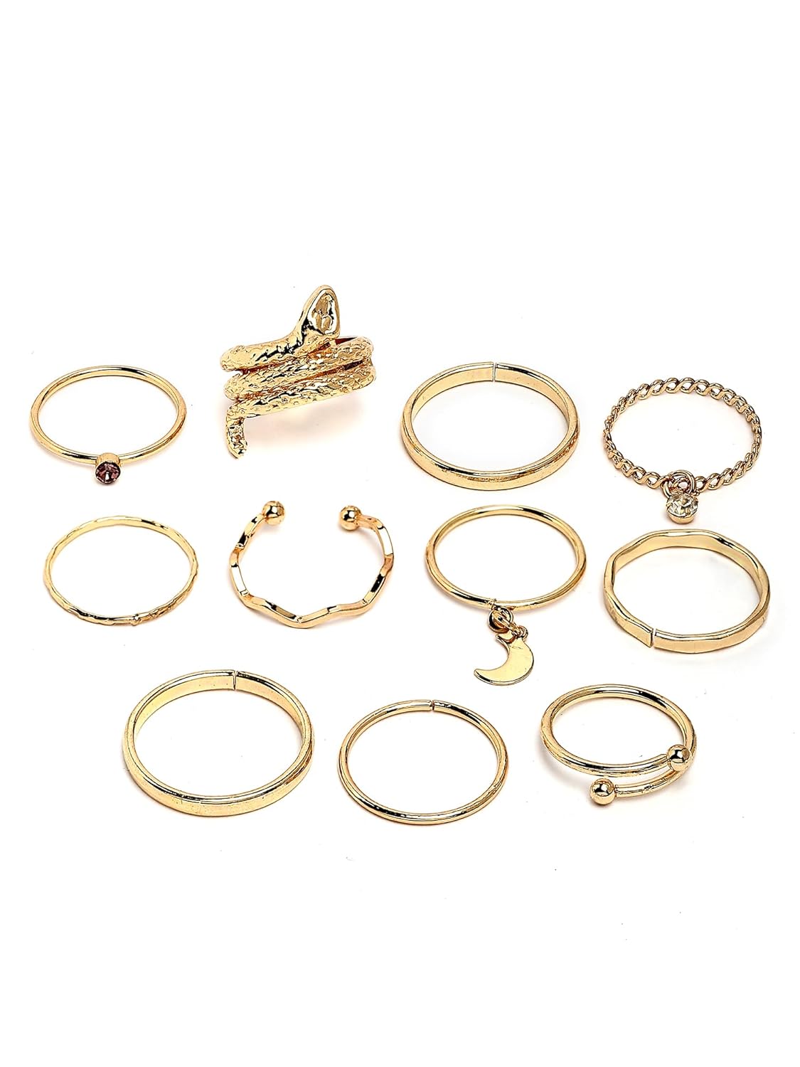 Karatcart Set of 10 Chic Gold Plated Polished Band Ring with Subtle Shine for Women and Girls