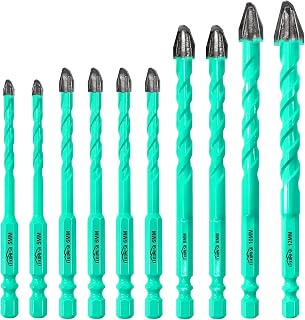 Fliesenbohrer Set 9-Schneiden Hartmetallbohrer - LEKOMESH Betonbohrer Set 10-teilig 5MM*2+6MM*4+8MM*2+10MM*1+12MM*1, Bohrer Set Beton für Fliesen, Glas, Ziegel, Mauerwerk, Holz