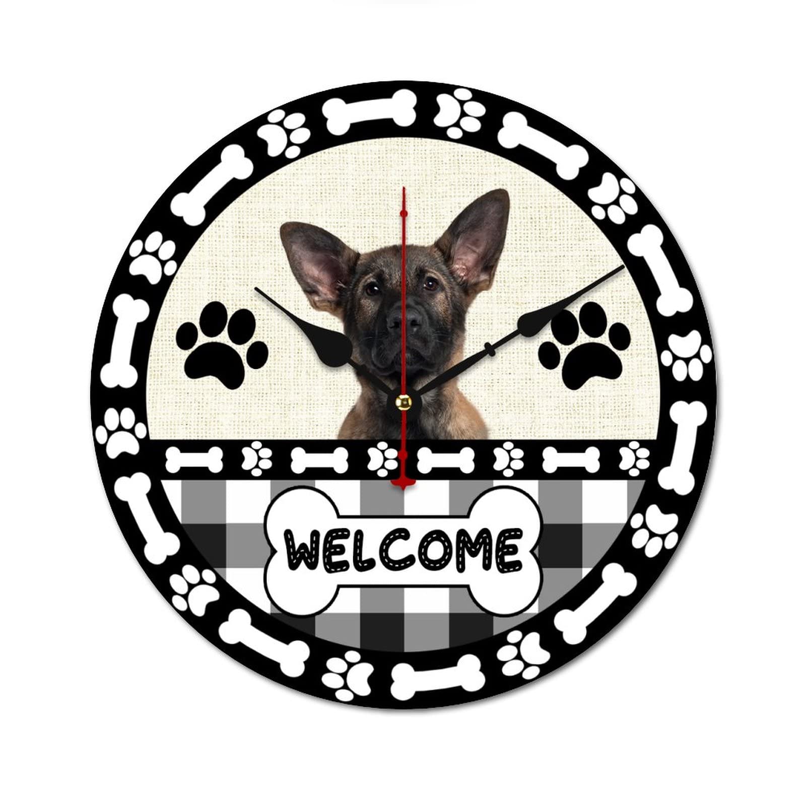 Horloge murale berger allemand silencieuse 38cm déco animaux