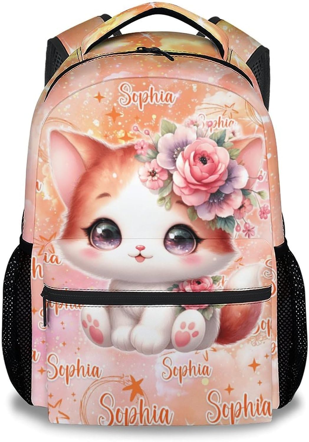 UNIKITTY School Backpack for Kids - Cat Backpacks for Girls - Personalized Bookbag with Name - 17 Inch Custom Toddler School Bag