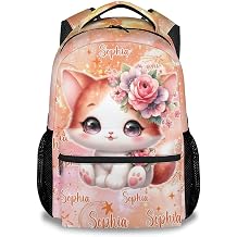 UNIKITTY School Backpack for Kids - Cat Backpacks for Girls - Personalized Bookbag with Name - 17 Inch Custom Toddler School Bag