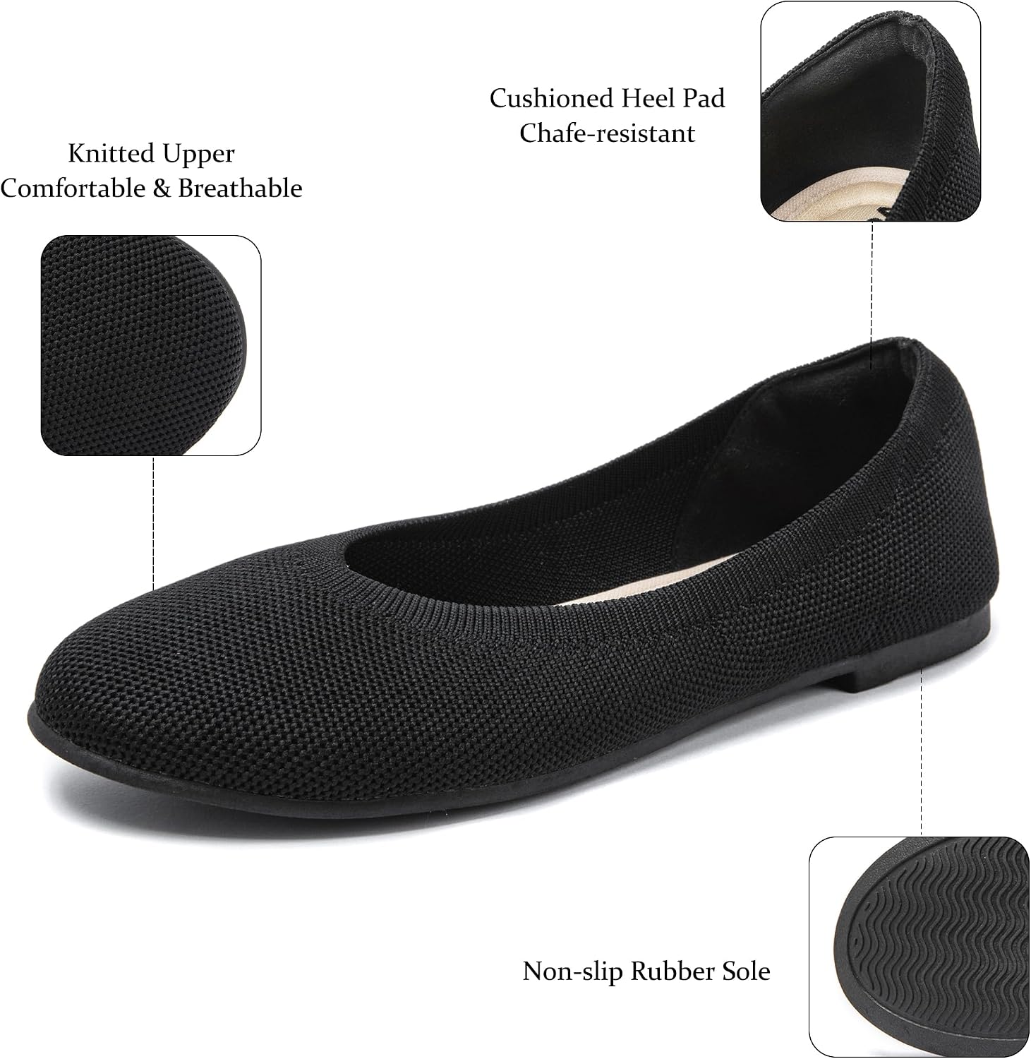 Veittes Women's Wide Width Flats Shoes, Casual Comfortable Slip-On Falts, Breathable Round Toe Office Ballet Flats for Spring Fall