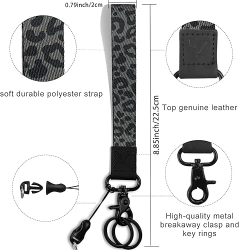 Miniatura 2 de Yiflin Bonito cordón de muñeca para llaves, llavero, cartera, soporte de identificación, teléfono celular, llavero de pulsera, Negro (black Leopard)