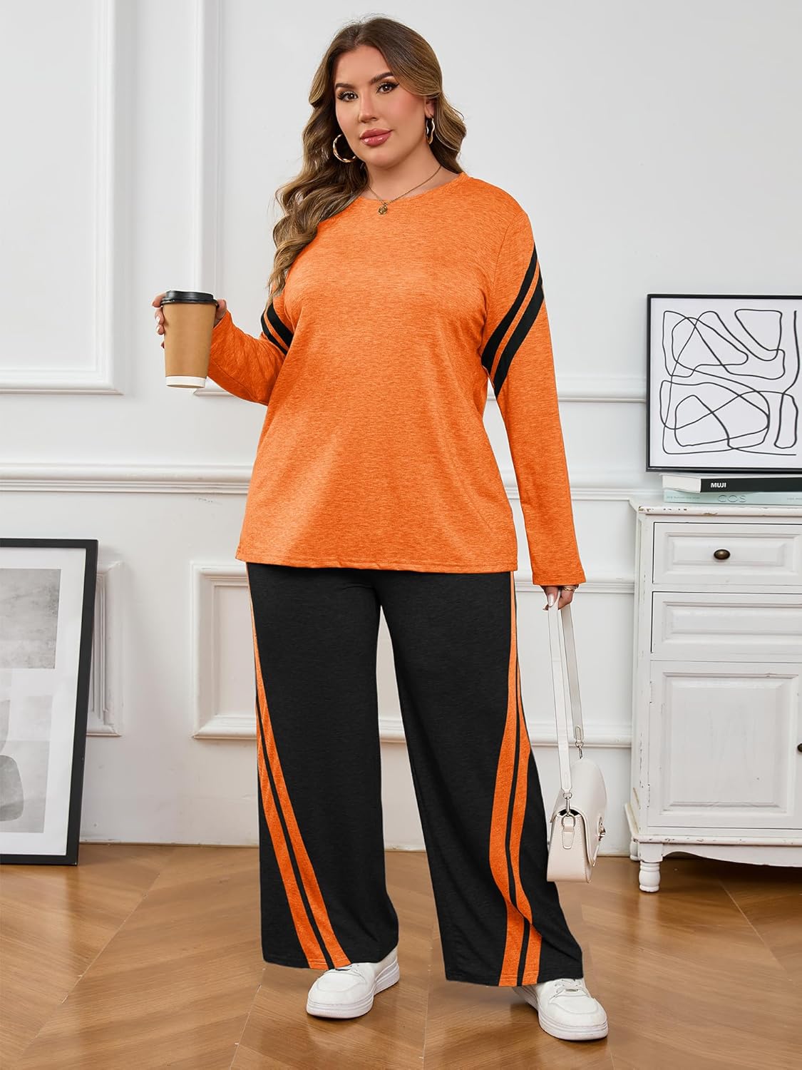 Chulianyouhuo Womens Plus Size 2 Piece Outfits Tracksuit 2025 Fall Lounge Set Wide Leg Pants Long Sleeve Tops Sweatsuit - Image 3