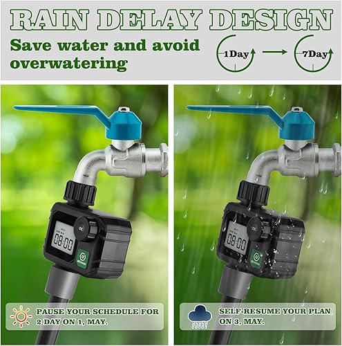 Miniatura 3 de FREESEA Temporizador de manguera de agua de 2 zonas, temporizador programable para riego de jardín al aire libre, temporizador de riego por goteo