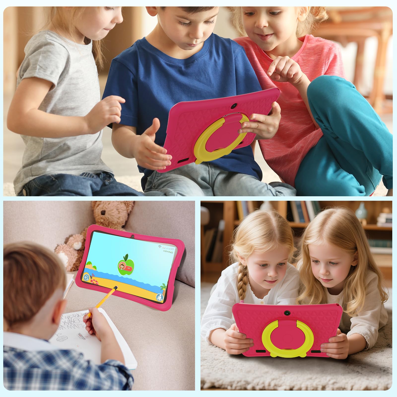 DigiLand Android 15 Tablet Bambini 10,1 Pollici,6GB RAM + 32GB ROM (espandibile), Controllo Parentale, App Bambini Preinstallate, Doppia Fotocamera, con Custodia Protettiva (10 Pollici Rosa 32GB)
