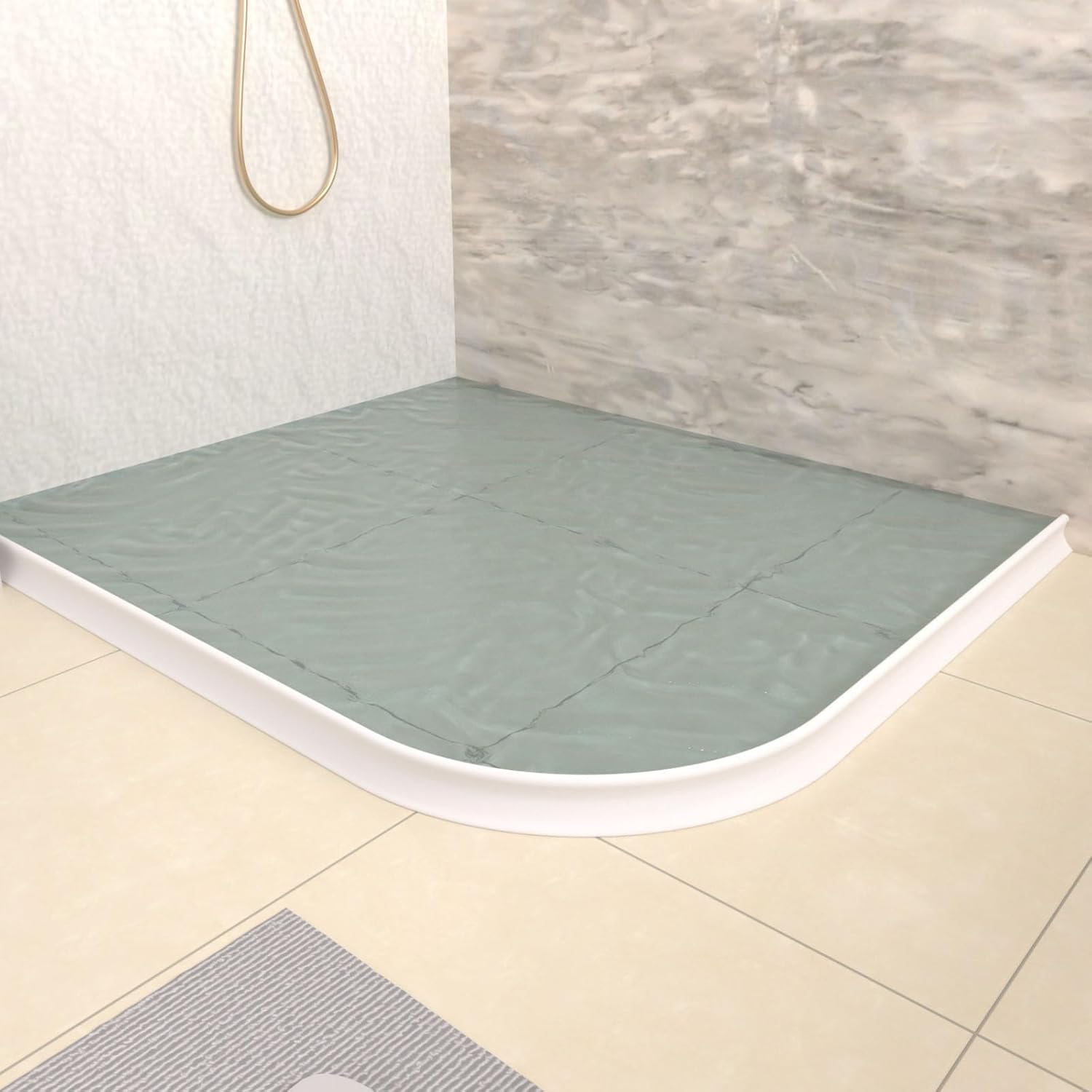 Duzzy 118 Inch Collapsible Shower Threshold Water Dam, Shower Dam Strip Water Stopper, Ideal for Wheelchair Accessible, Suitable for ADA Handicap Showers Bathroom