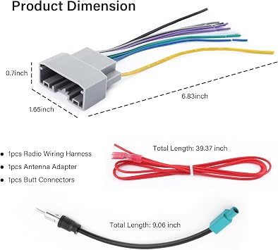 Car Radio Wiring Harness Kit,Stereo Wiring Harness with Antenna Adapter & Butt Connectors,Compatible with Chrysler Jeep Dodge Aftermarket Radio Wire Harness Kit Car Accessories