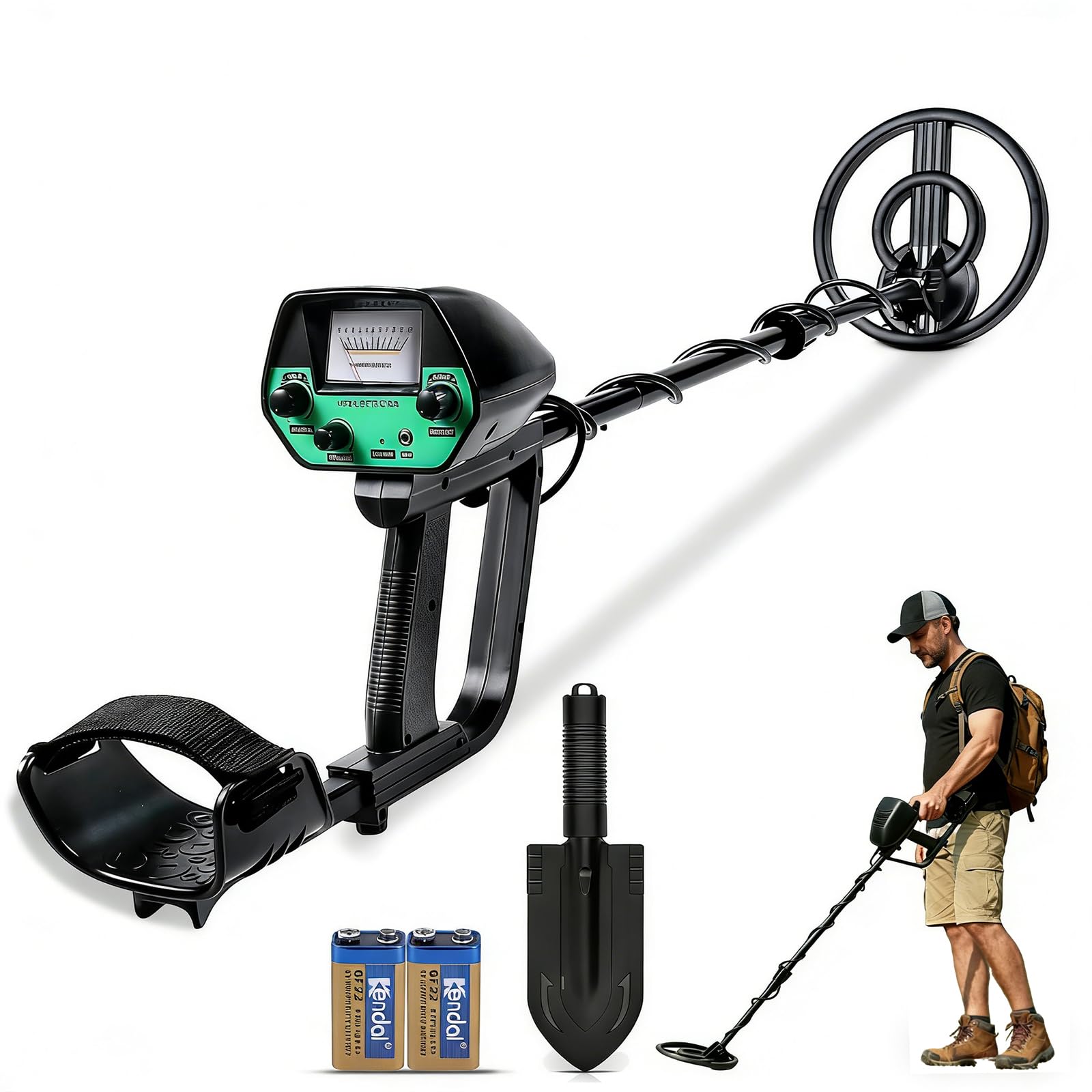 Metalldetektor, Metalldetektor Profi für Erwachsene Anfänger und Kinder - Leichter Hochpräziser Metalldetektoren mit Schaufel, Batterie & Wasserdichter Suchspule verstellbarem Länge (78–107 cm)