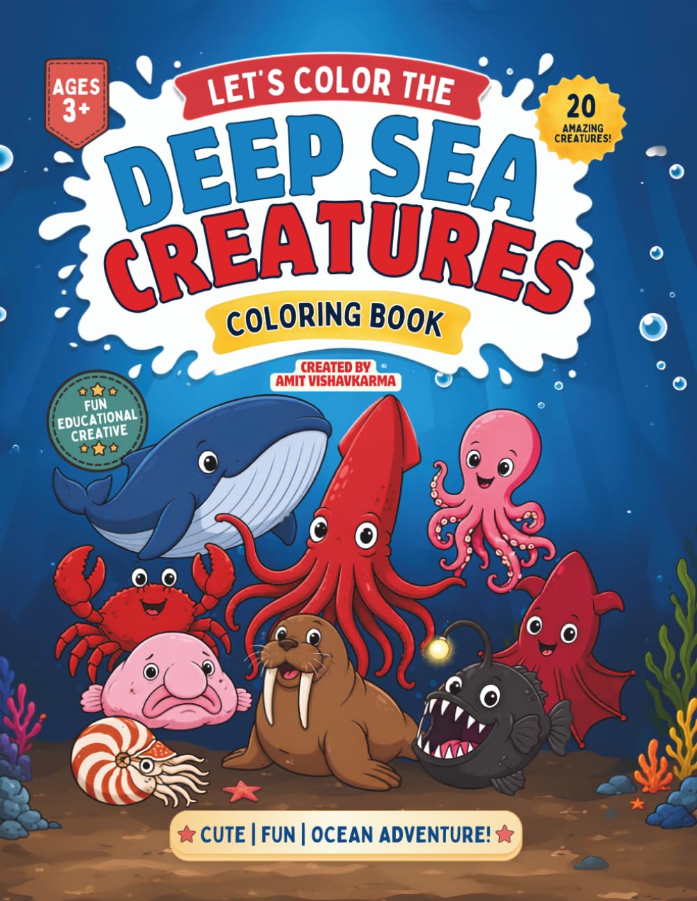Ocean Animals Coloring Book for Kids: Cute Sea Creatures to Color Featuring Whales, Sharks, Dolphins, Octopus, Sea Turtles, Penguins, Crabs & More | Fun and Easy Coloring Book for Boys & Girls Ages 3+