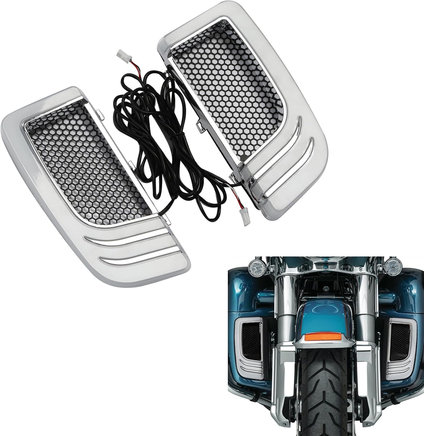 Fairing Lower Grills LED Turn Signal Light Fit for 2014-later Harley Touring Road King FLHR Road Glide FLTRX Street Glide FLHX Electra Glide FLHT Models
