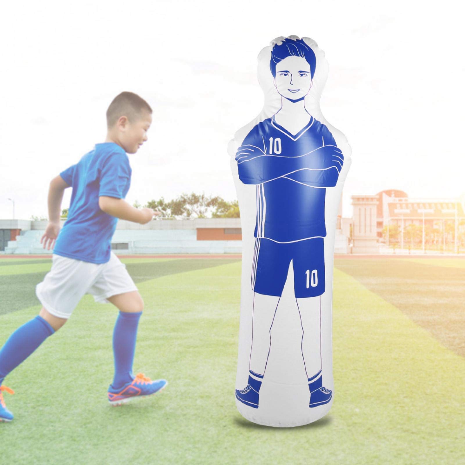 Socobeta Gardien de But d'entraînement de Football, Stand gobelet gobelet factice Mannequin de Football Gonflable Gardien de But 160cm pour Sac de Boxe de Boxe pour Mur de Dribble(Bleu)