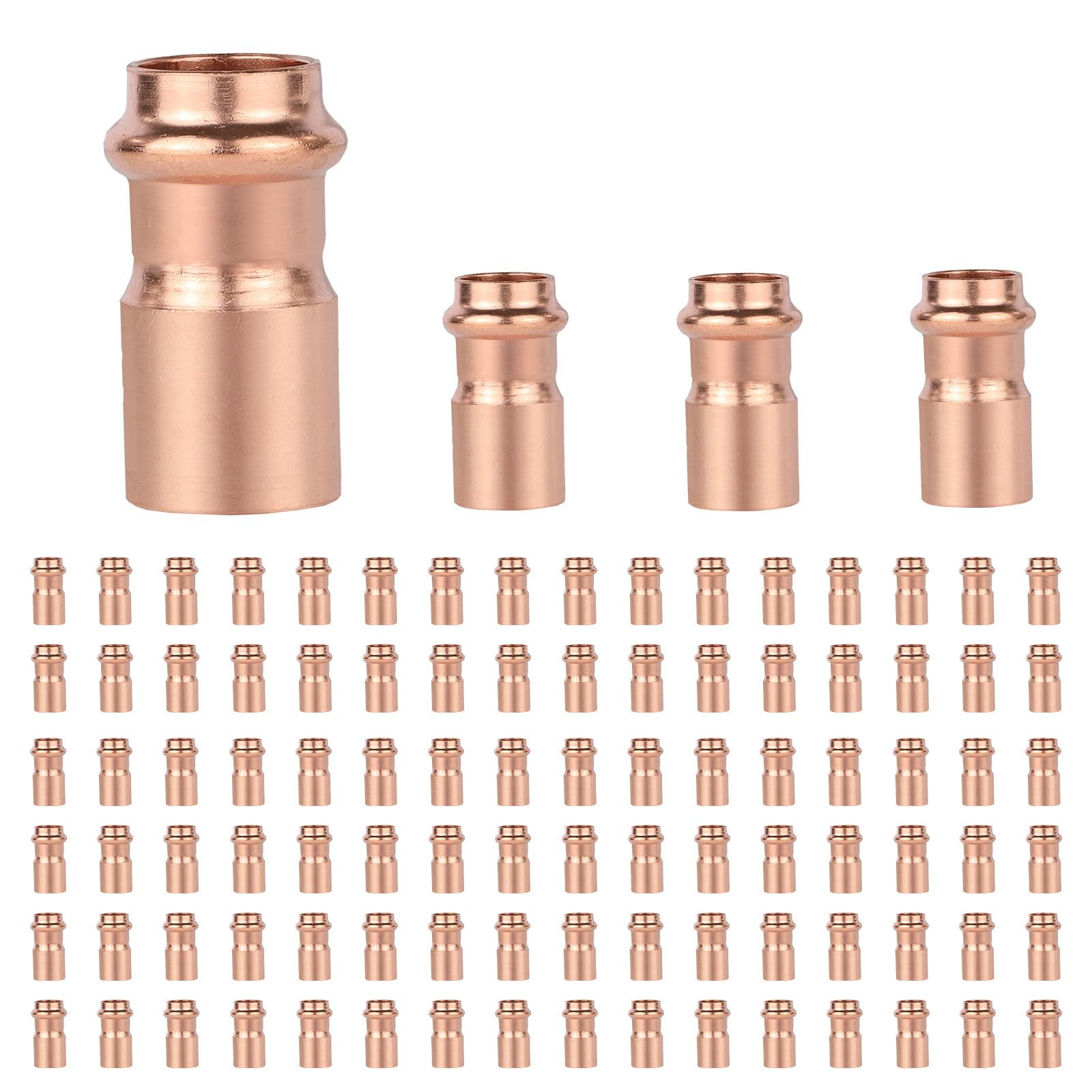 Paquete de 100 reductores de buje de Cobre prensado GUOFIS de 1-1/4" FTG x 1", buje de Cobre prensado para plomería, transición de tamaño de tubería en Sistemas de Agua y HVAC.