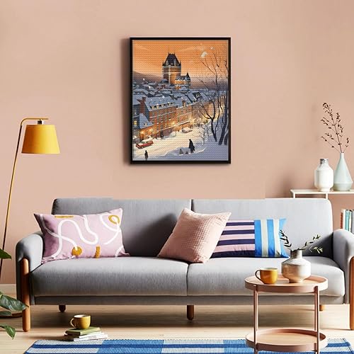 Miniatura 2 de Afusvoe Kit de pintura de diamantes de Navidad para adultos, diseño de atardecer de ciudad de invierno, arte de piedras preciosas de cristal